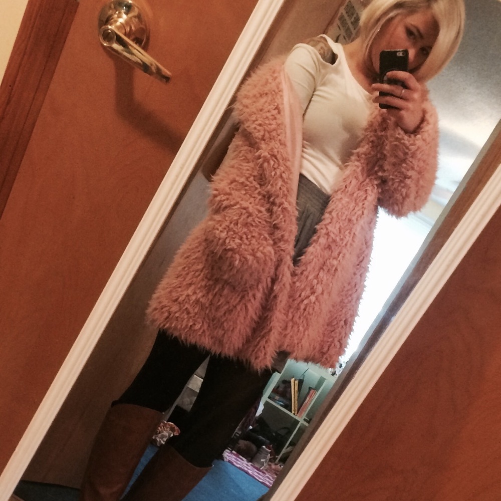 GUESS PINK TEDDY BEAR FURRY COAT